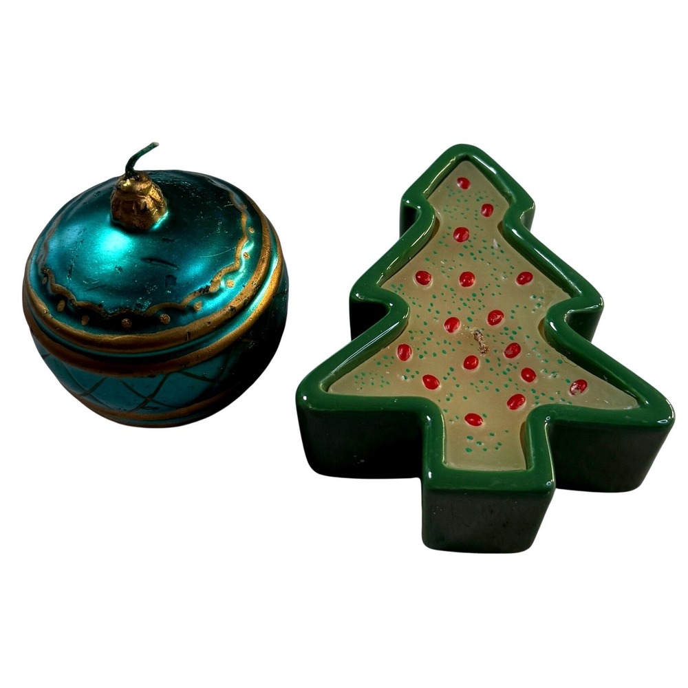 Vintage Christmas Candles Tree + Ornament Ball Kitsch Holiday Decor Lot 2